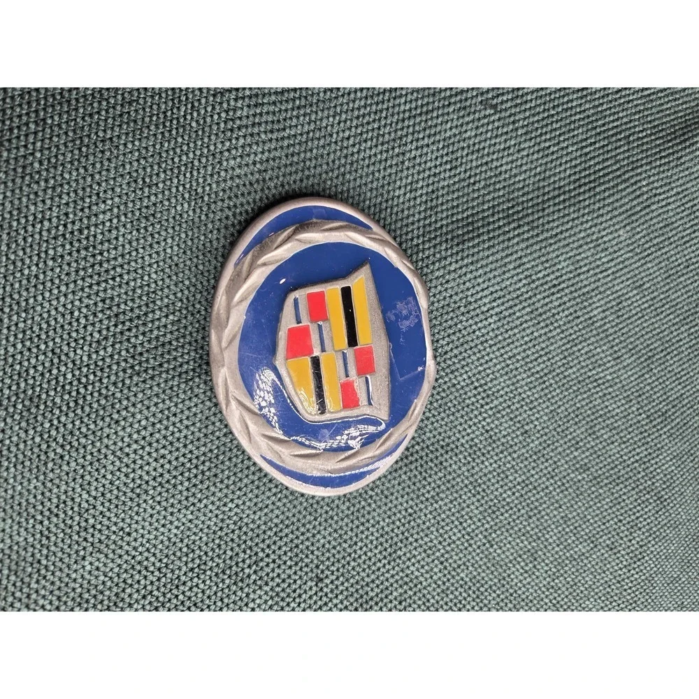 Vintage Cadillac Emblem Blue Enamel Classic Car Belt Buckle Silver-Tone